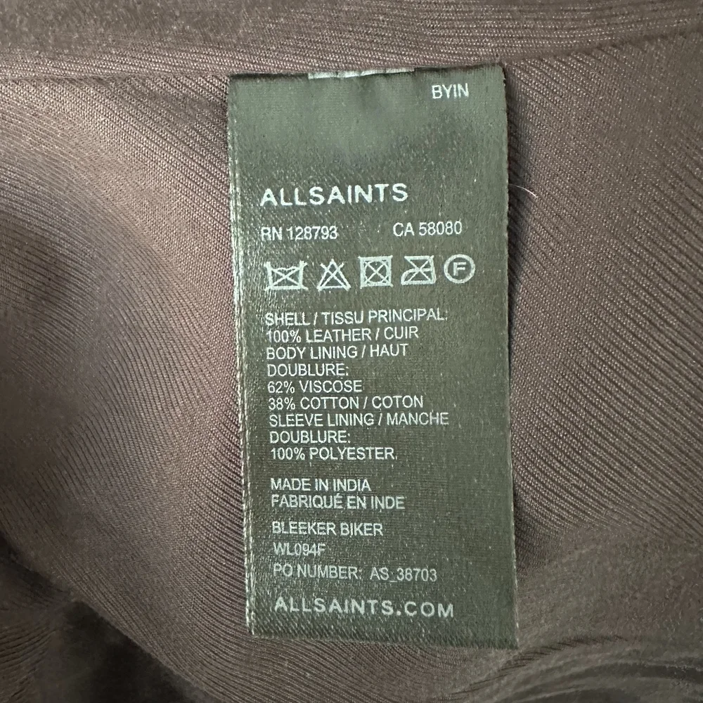NWT All Saints Bleeker Biker Jacker - Leather - 0 - Brown - Picture 8 of 8